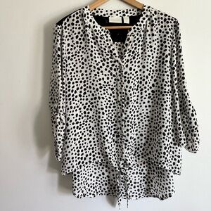 Chico’s Leopard Print Lace Tie Front Hi-Low Boho Blouse